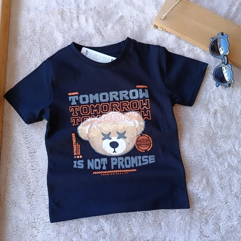 Çocuk Tshirt Tomorrow Ayıcık Baskılı 3-7 Yaş Siyah