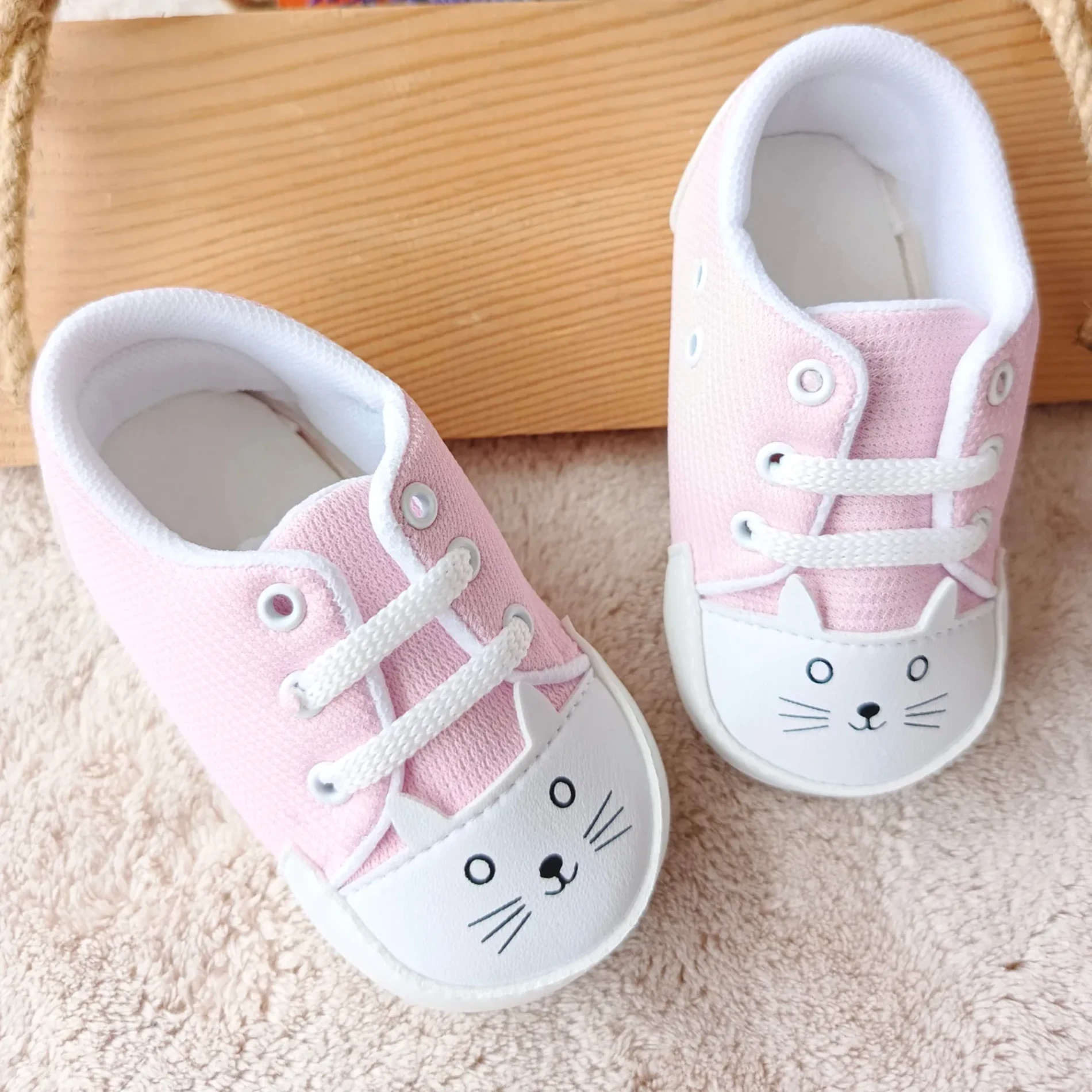 Bebek Ayakkabı Kedicik Baskılı Pembe 18-19 numara