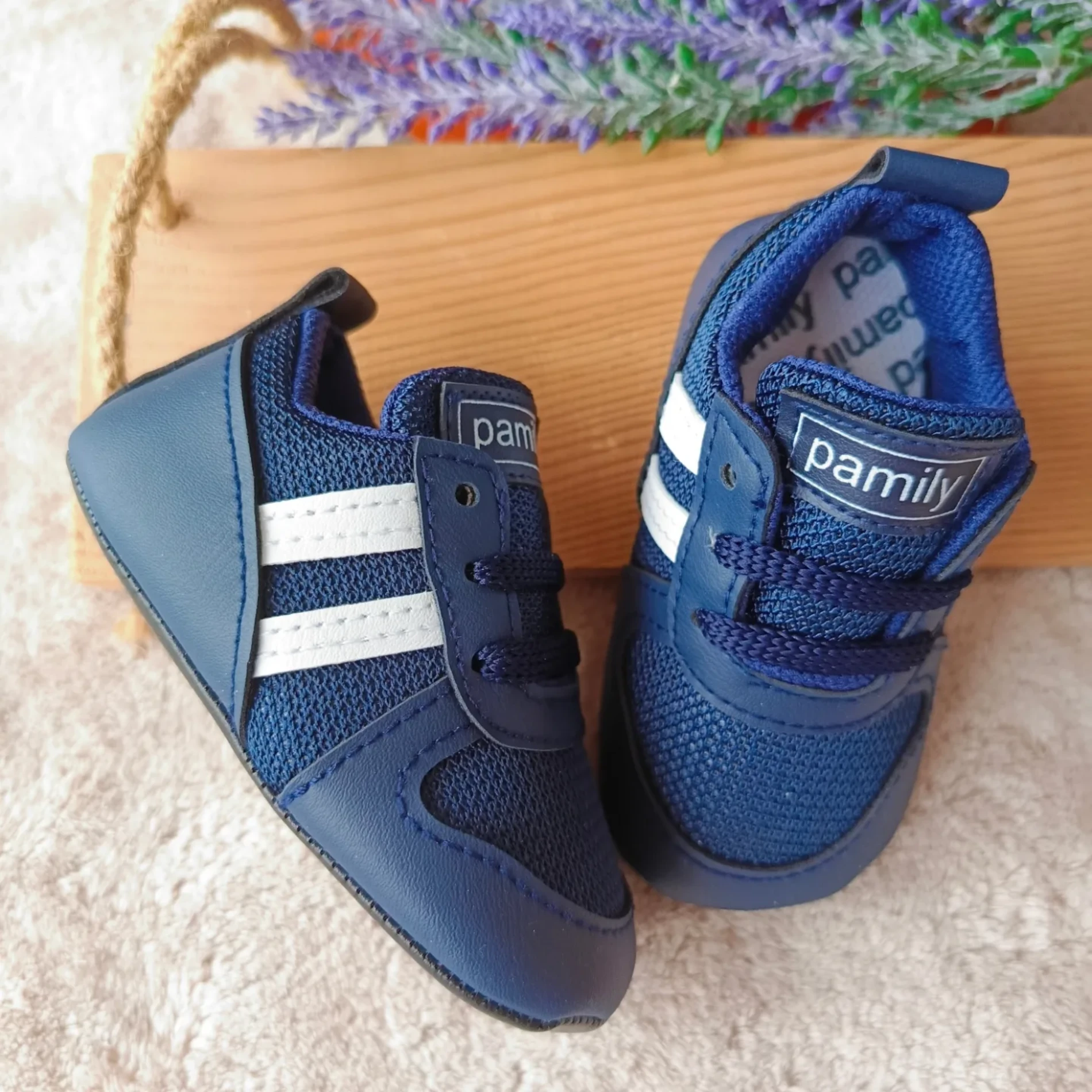 Bebek Ayakkabı Lacivert Çift Beyaz Çizgili 18-19 numara