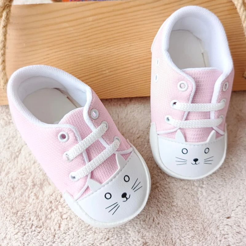 Bebek Ayakkabı Kedicik Baskılı Pembe 18-19 numara