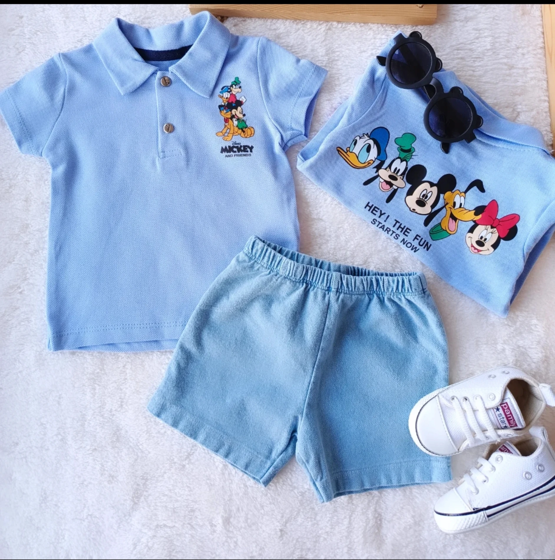 Bebek Takım Mickey Hey Fun Baskılı Yakalı 6-18 Ay Mavi