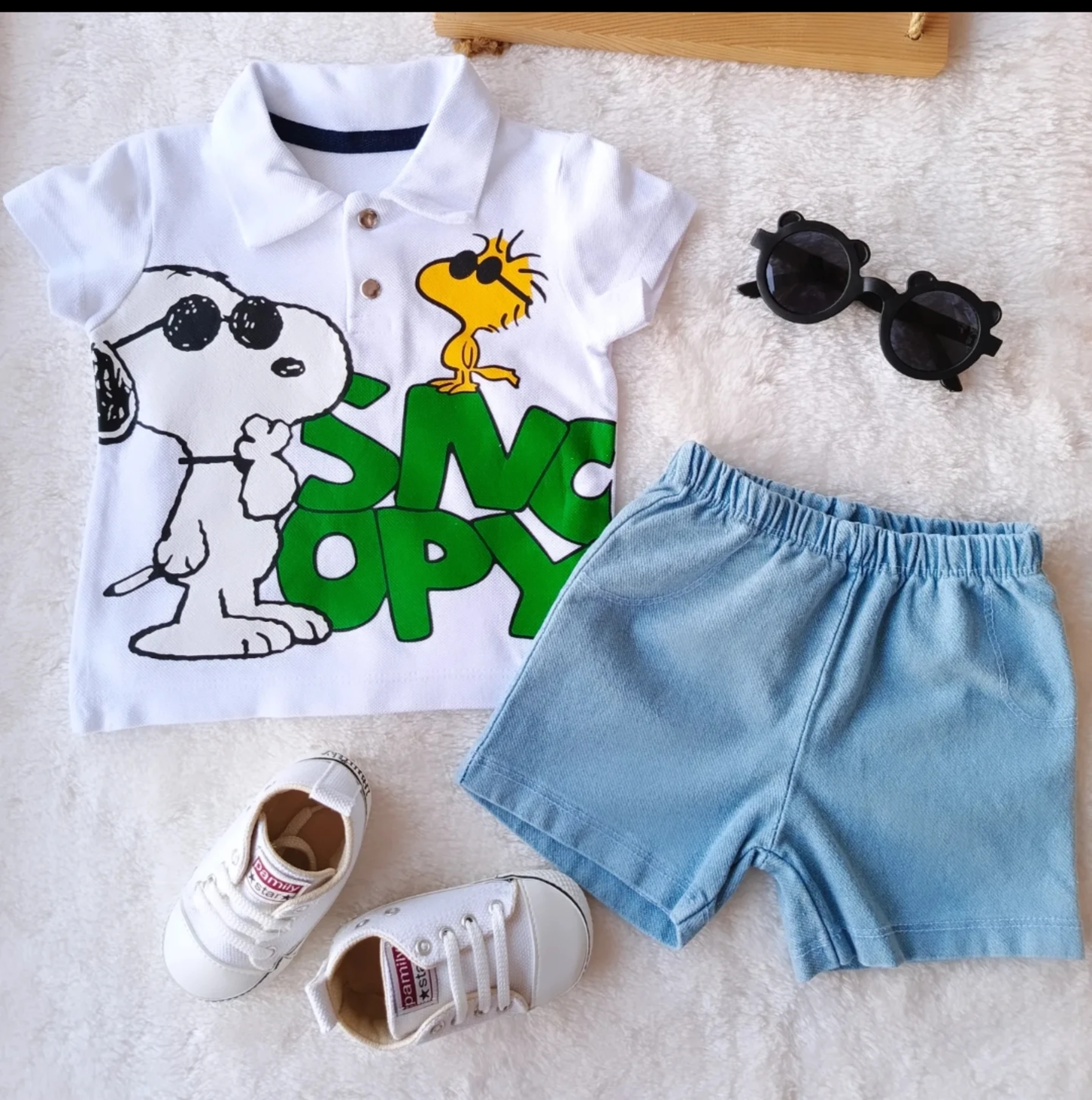 Bebek Takım Snoopy Baskılı Yakalı 6-18 Ay Beyaz
