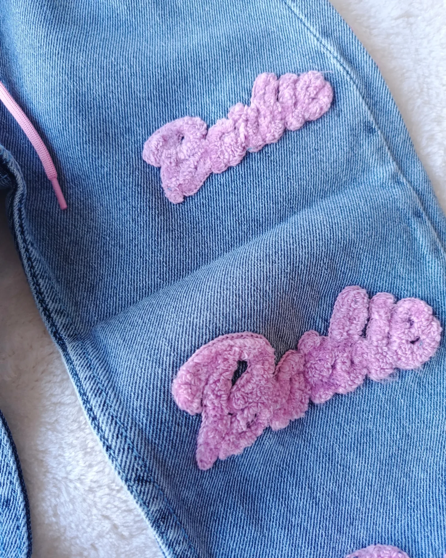 Çocuk Kot Pantolon Barbie Nakışlı Bağcıklı 6-9 Yaş