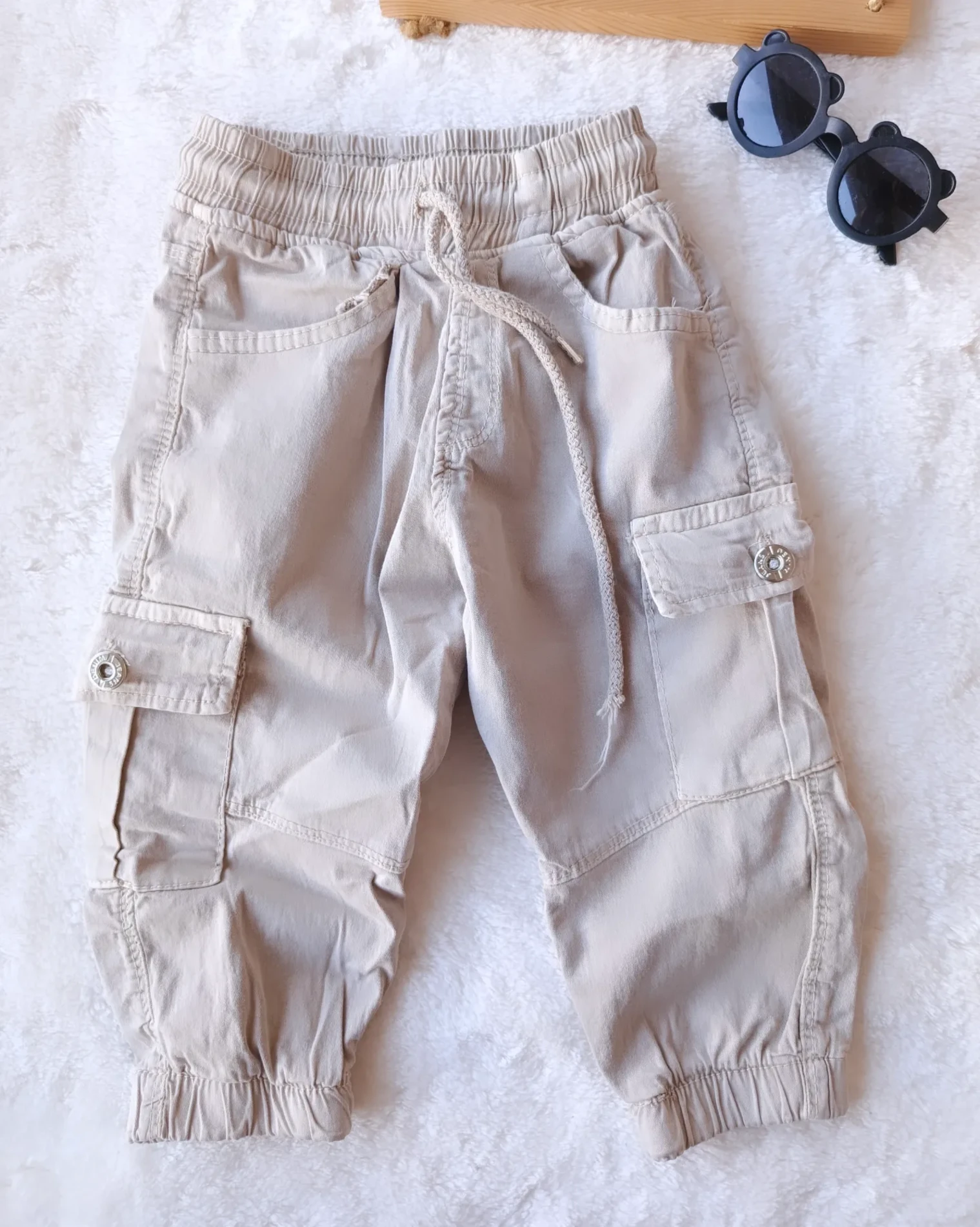 Çocuk Pantolon Kargo Cepli 3-7 Yaş Krem