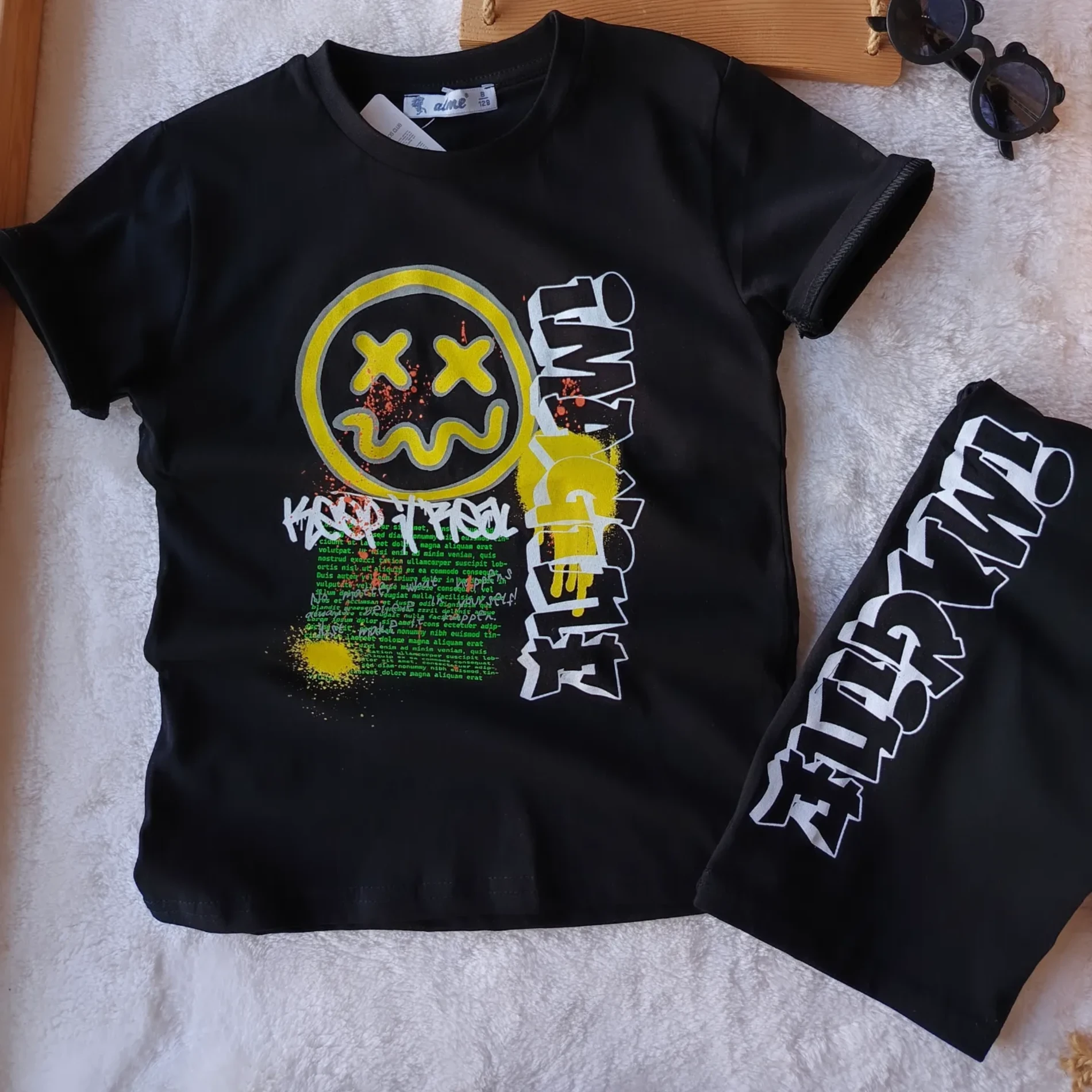 Çocuk Tshirt İmagine Baskılı Sırt Baskı Detaylı 8-12 Yaş Siyah