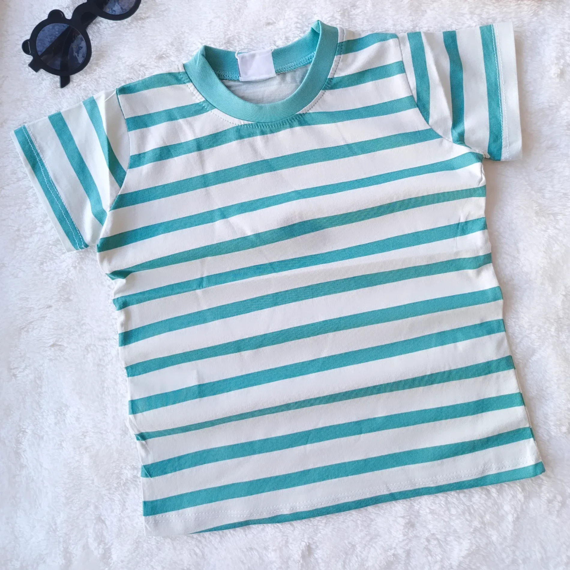Çocuk Tshirt Mint Yeşil Çizgili 2-12 Yaş