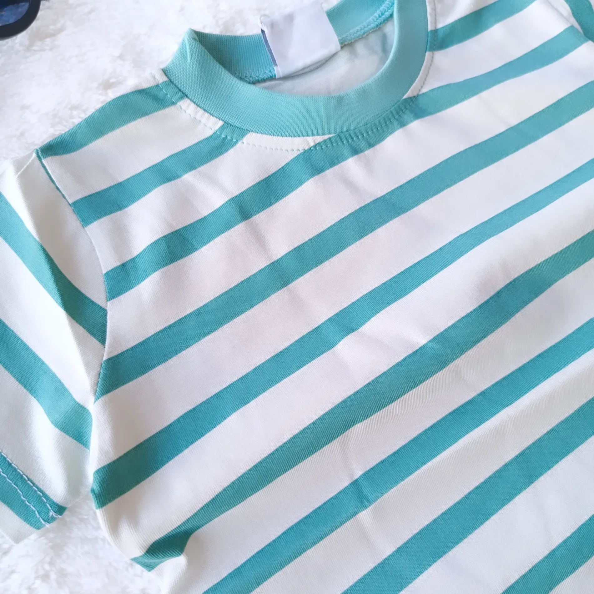 Çocuk Tshirt Mint Yeşil Çizgili 2-12 Yaş