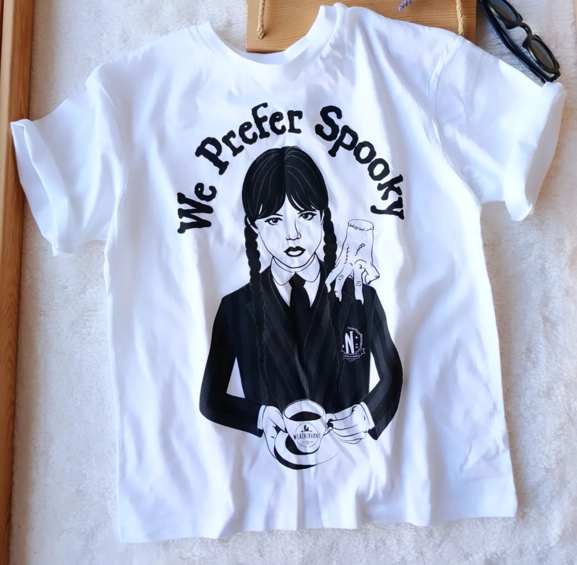 Çocuk Tshirt Wednesday Baskılı 9-16 Yaş Beyaz