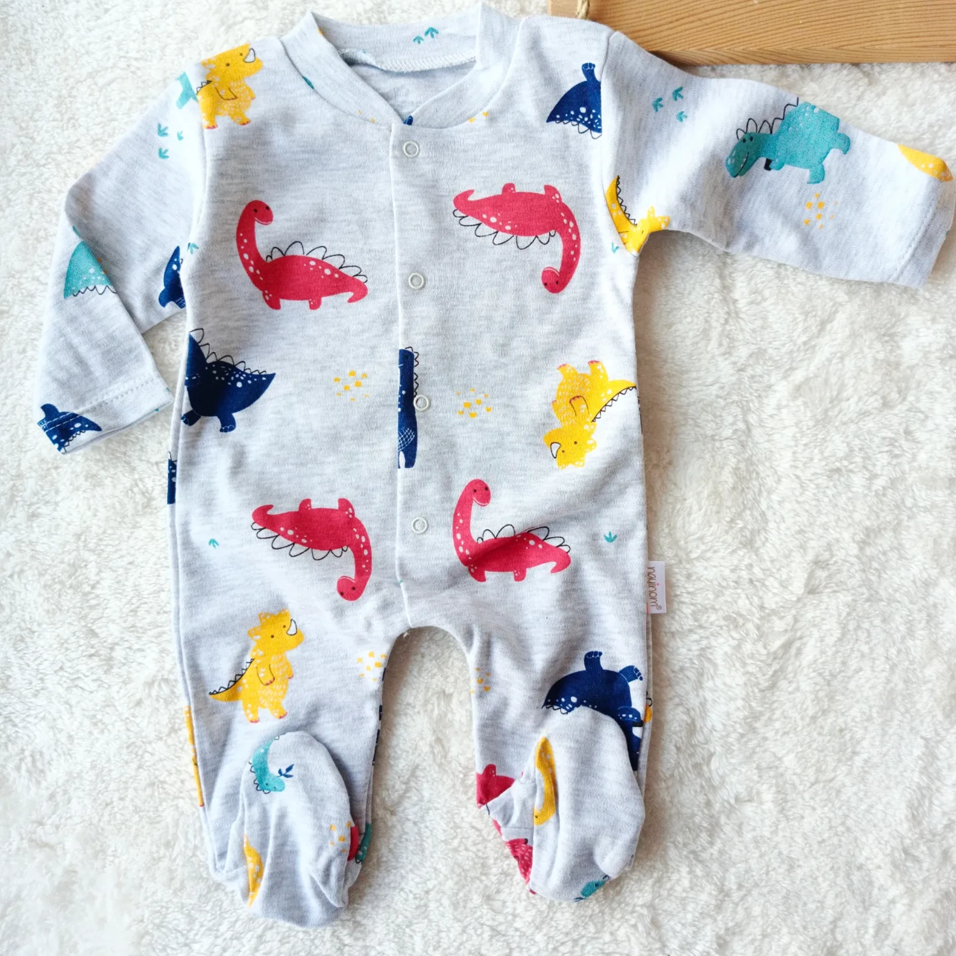 Bebek Tulum Dino Baskılı Gri 0-6 Ay