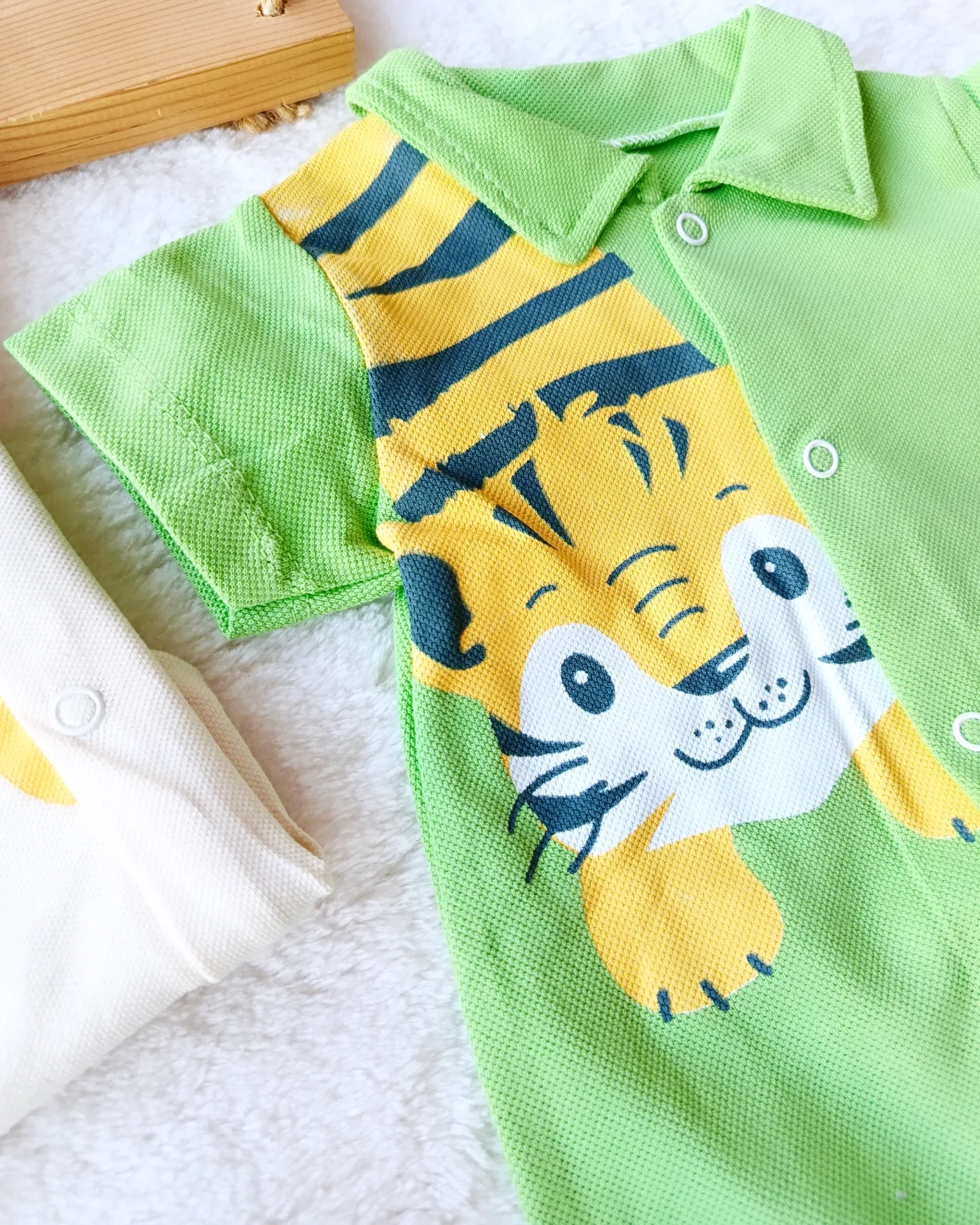 Bebek Tulum Yazlık Yakalı Tiger Baskılı 0-12 Ay