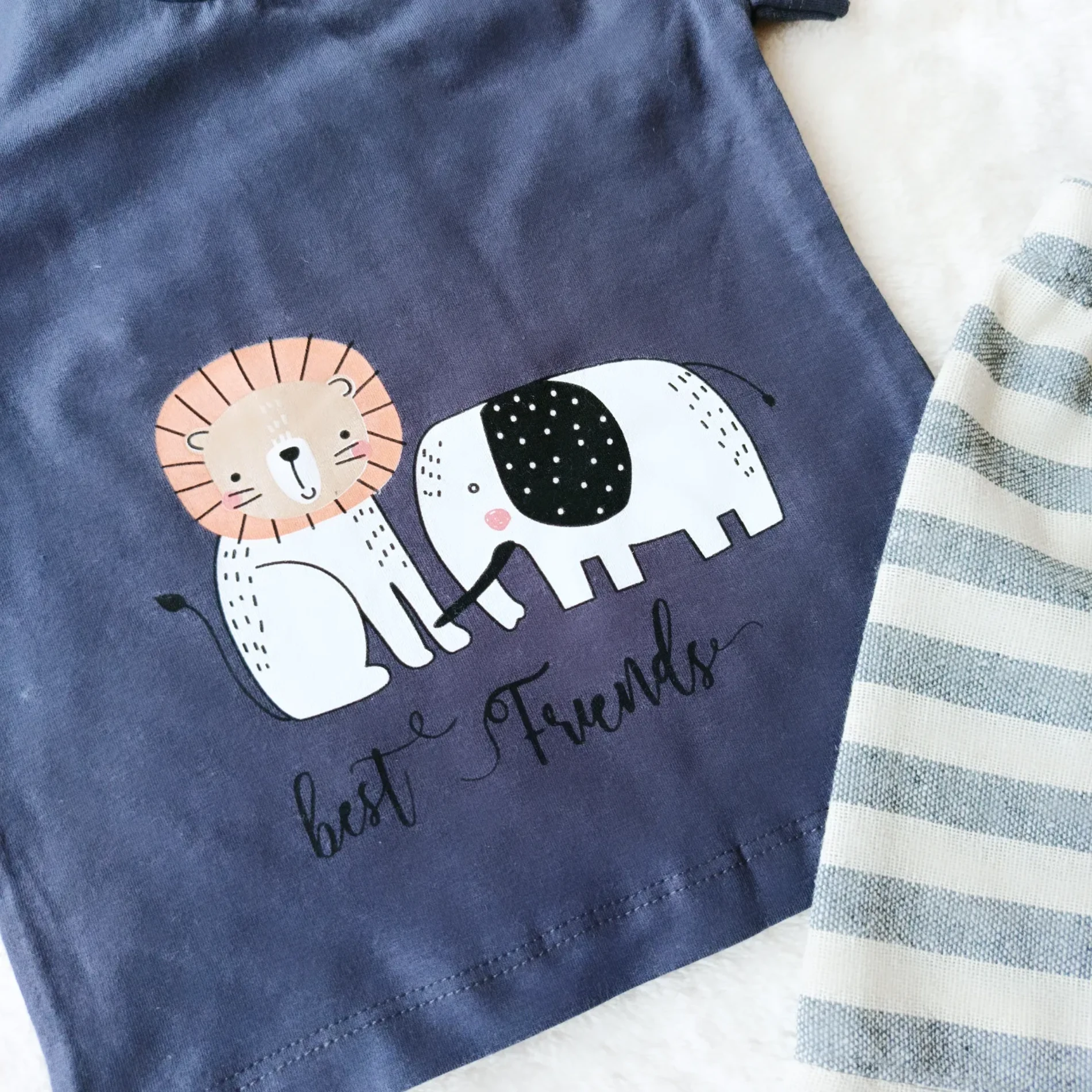 Bebek Takım Best Friends Baskılı Keten Şortlu Antrasit 6-24 Ay