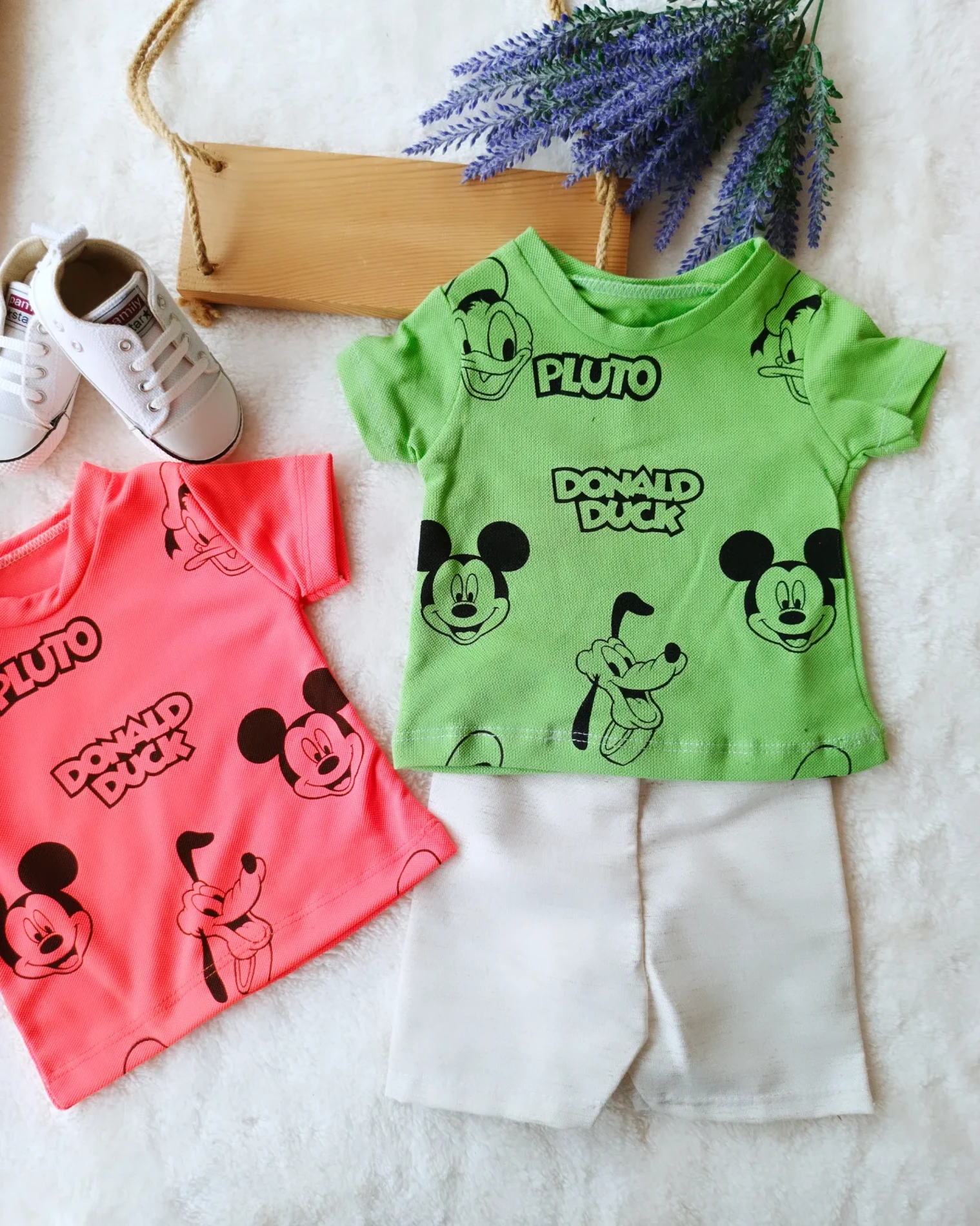 Bebek Takım Mickey Friends Baskılı Keten Şortlu 6-18 Ay