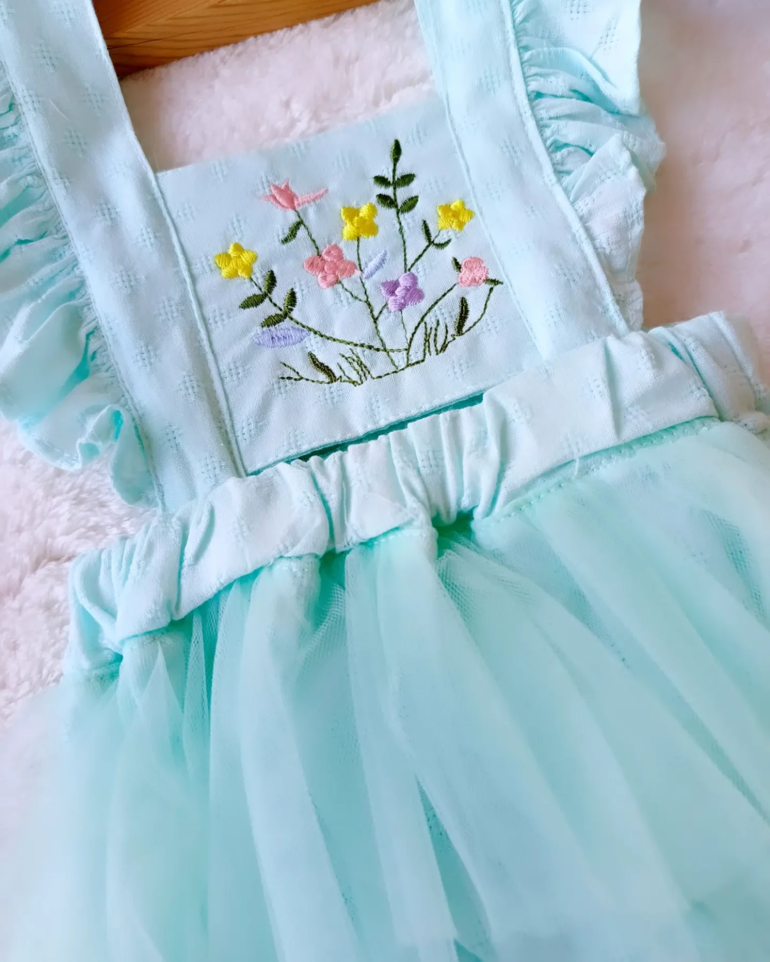 Bebek Romper Çiçek Nakışlı Tütülü 6-18 Ay