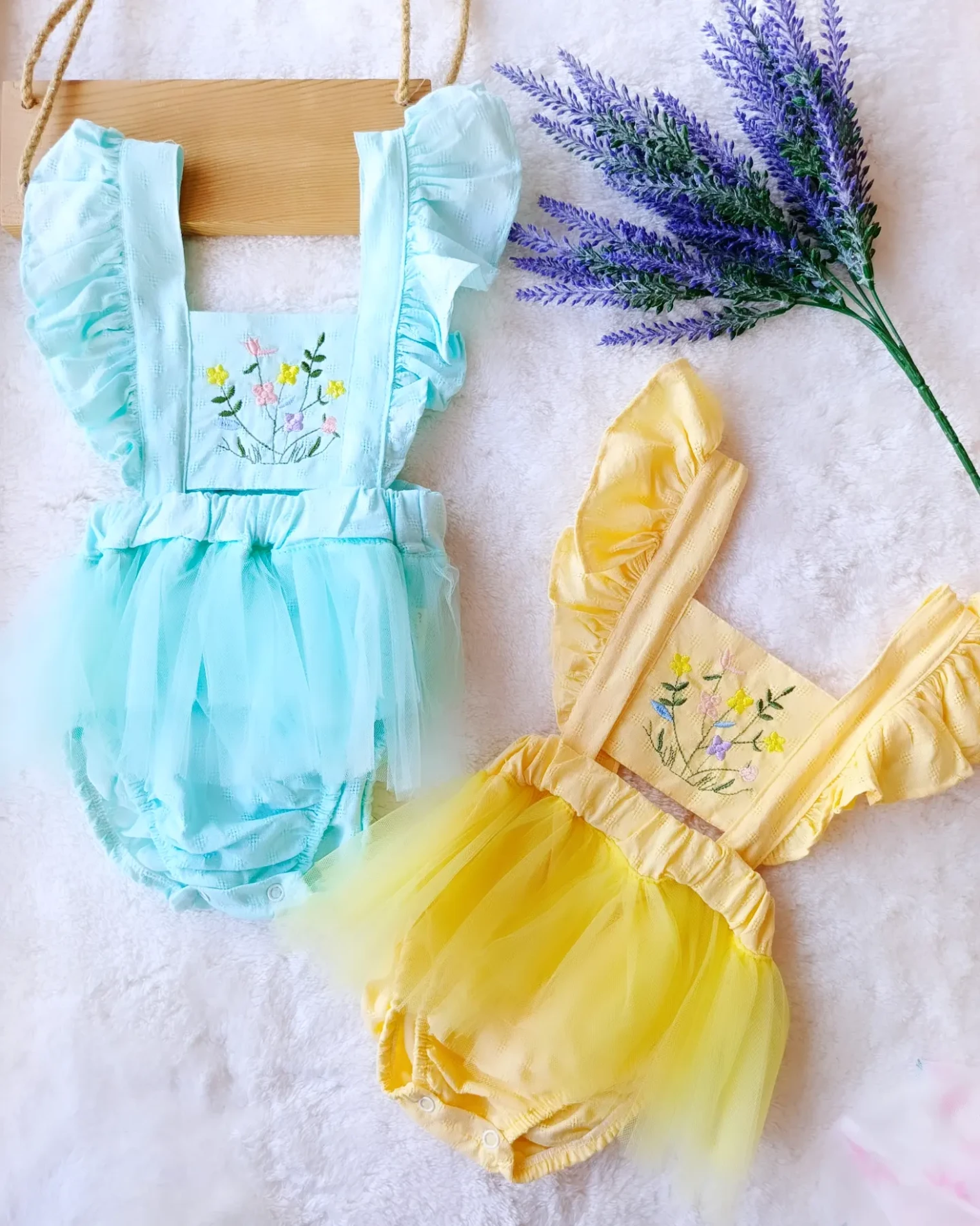 Bebek Romper Çiçek Nakışlı Tütülü 6-18 Ay