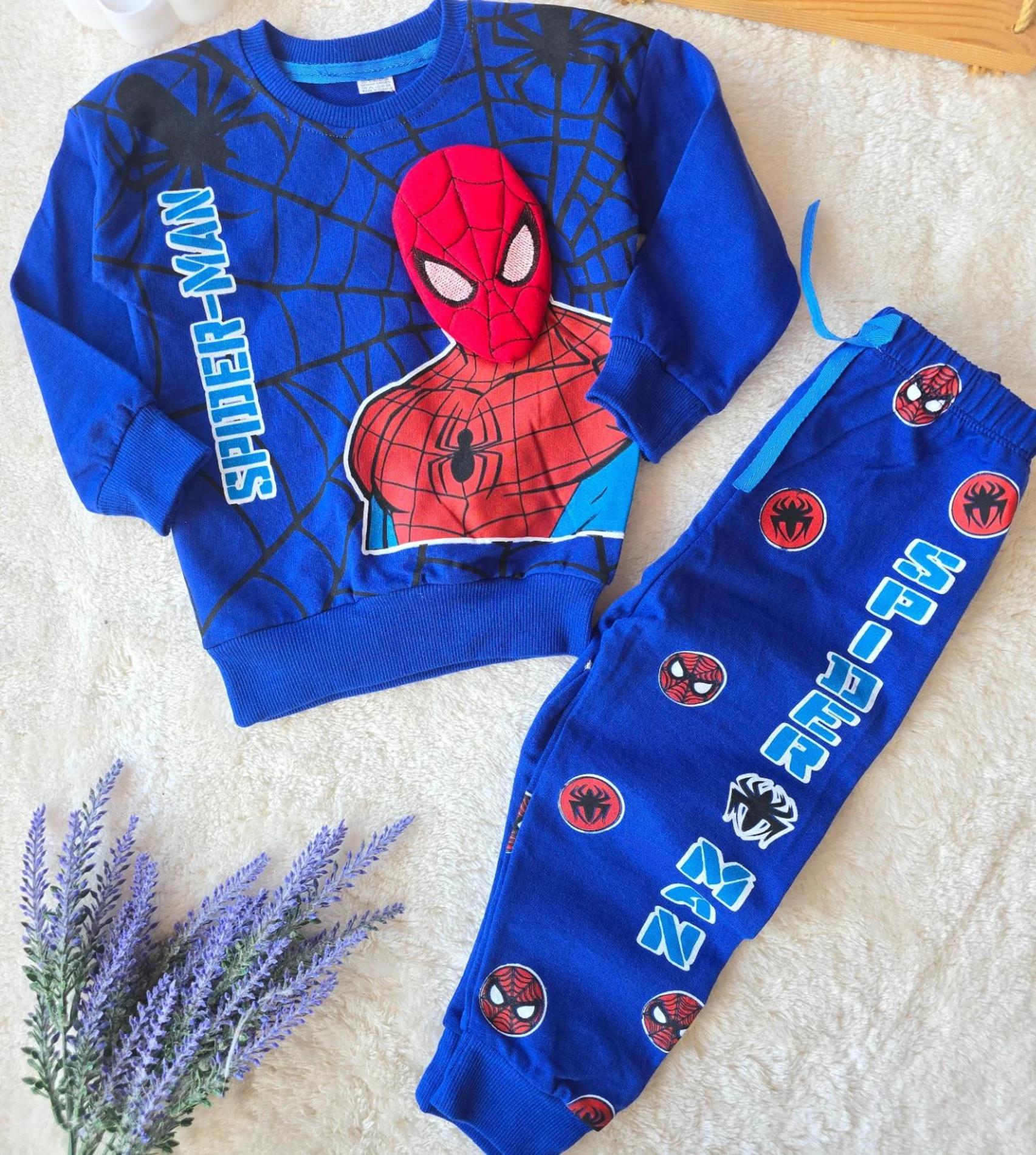 Çocuk Takım 3d Spiderman Detaylı 2-5 Yaş Mavi
