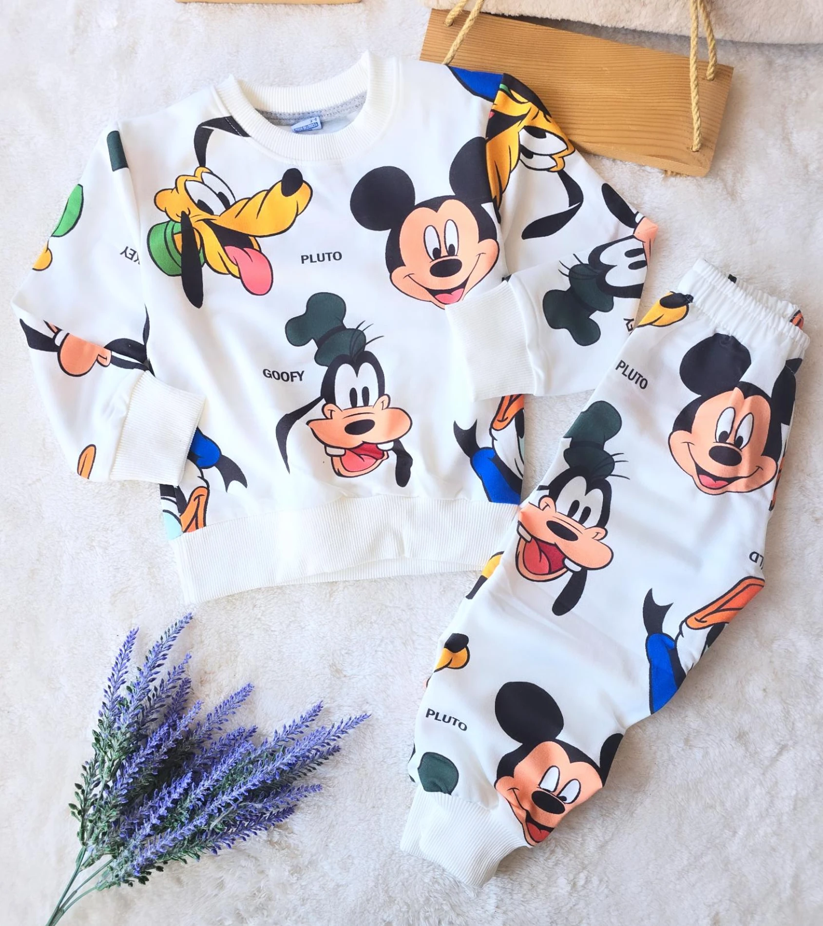 Çocuk Takım Mickey Ve Arkadaşları Baskılı Beyaz 3-8 Yaş