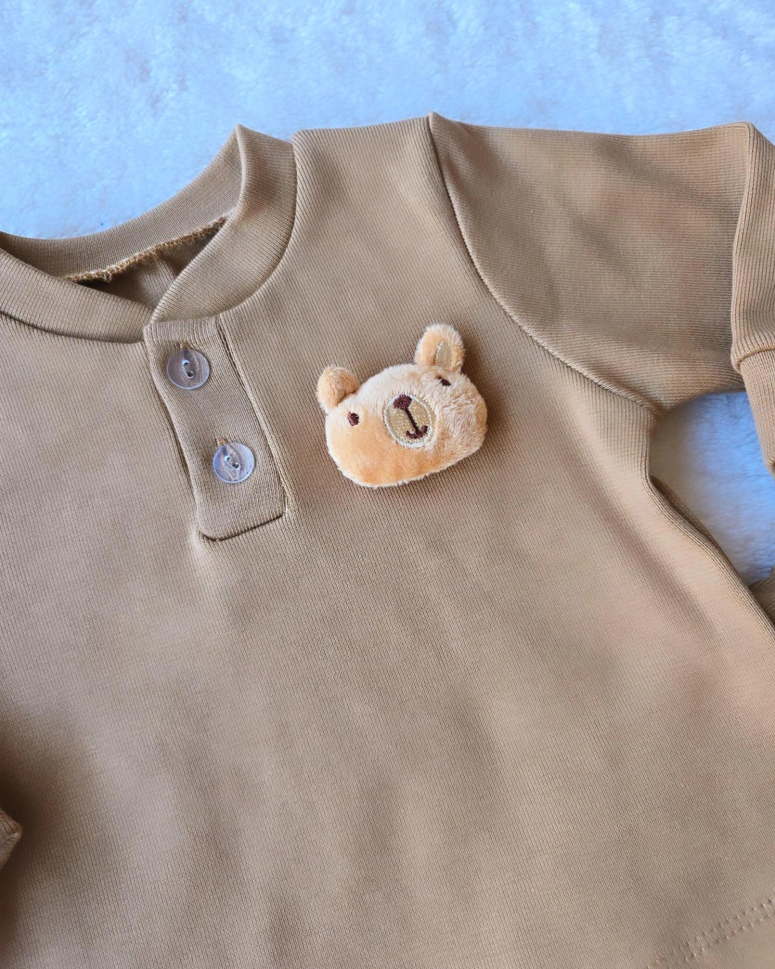 Bebek Takım 3d Ayı Detaylı Kalın Kumaş 9-24 Ay Kahve