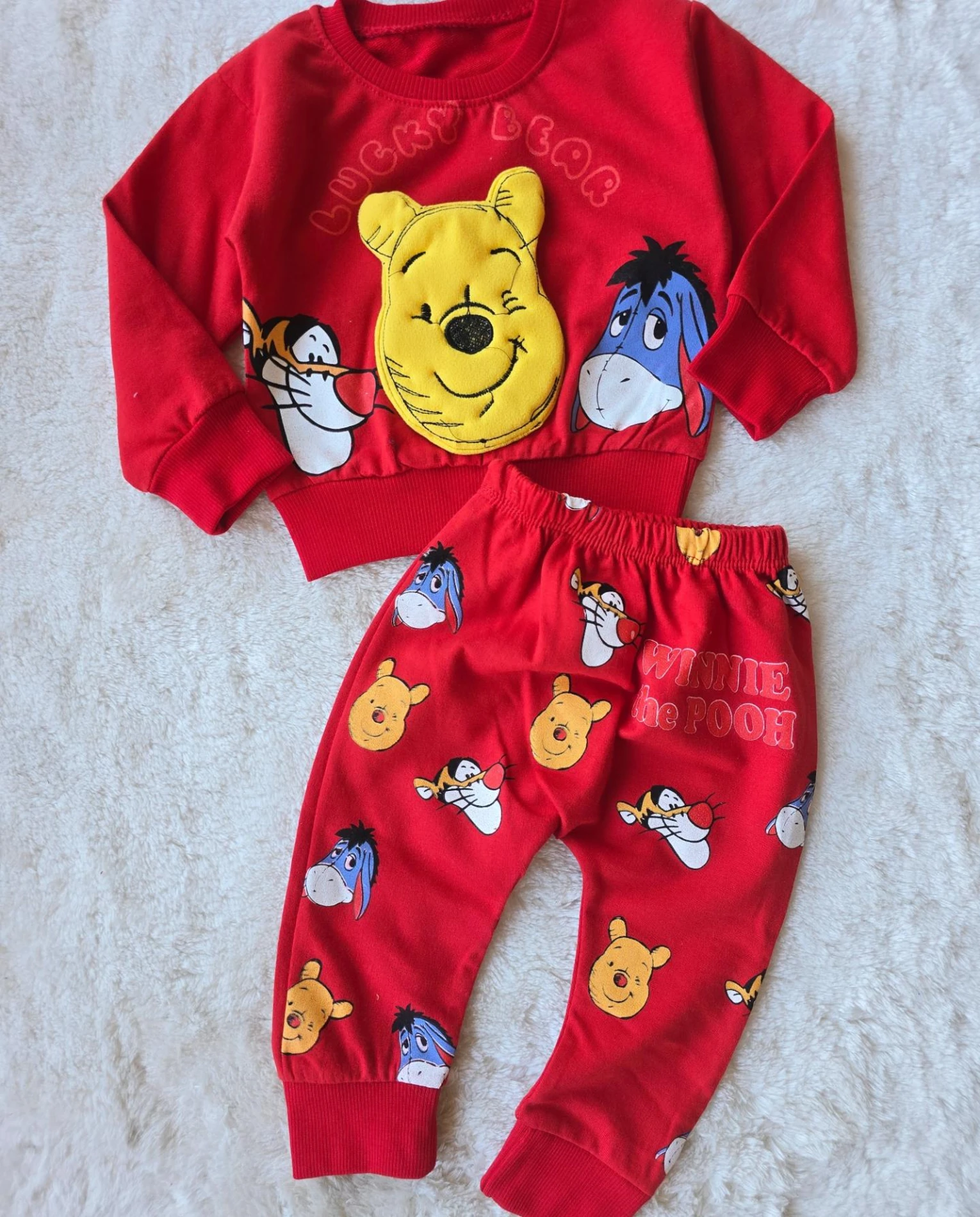 Bebek Takım 3d Pooh Detaylı 6-24 Ay Kırmızı