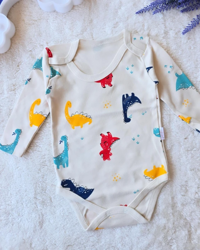 Bebek Zıbın Dino Detaylı Bej pamuklu