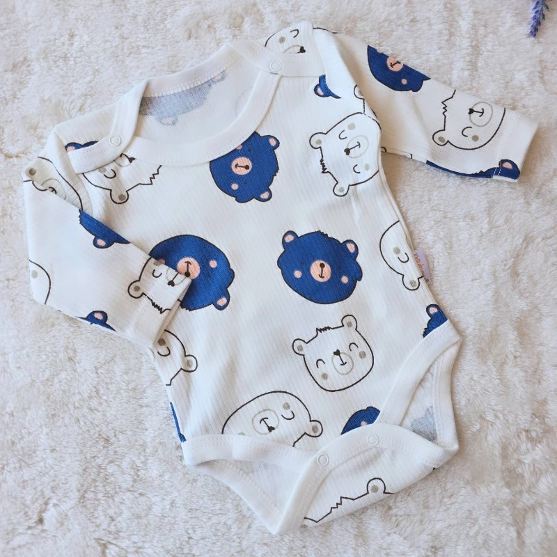 Bebek Zıbın Ayı Kafası Baskılı Fitilli Mavi 1-36 Ay