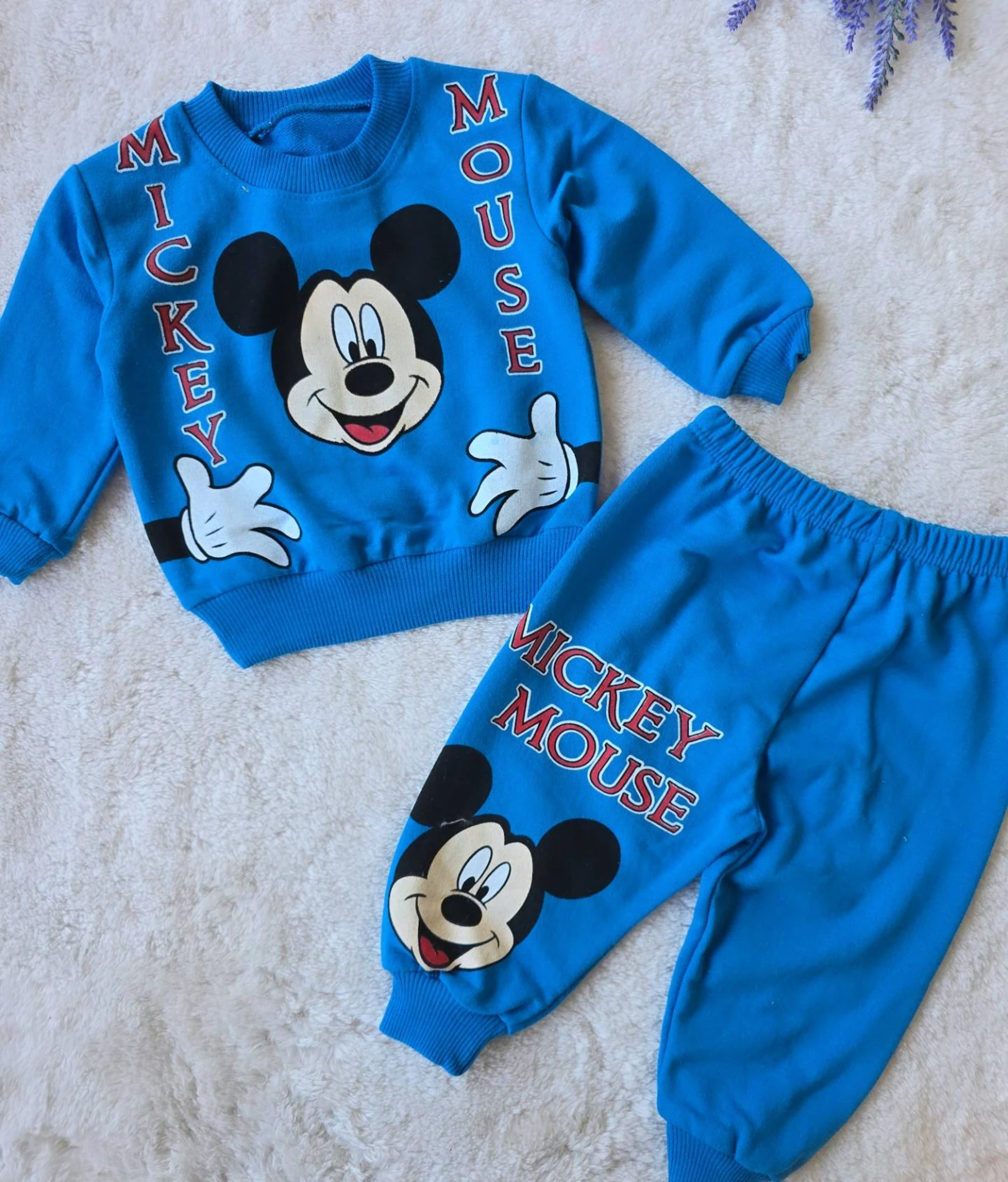 Bebek Takım Mickey Mouse Baskılı 3-18 Ay Mavi