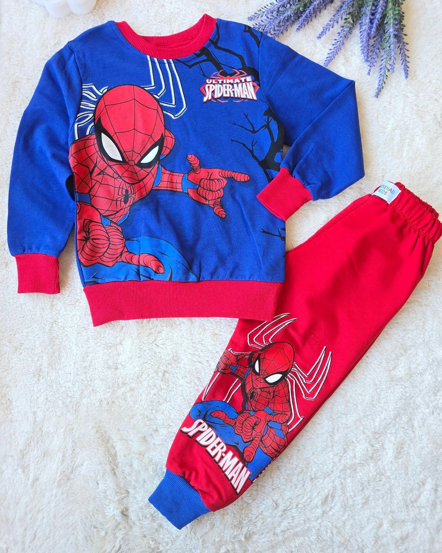 Çocuk Takım Spiderman Basklı 3-10 Yaş Mavi