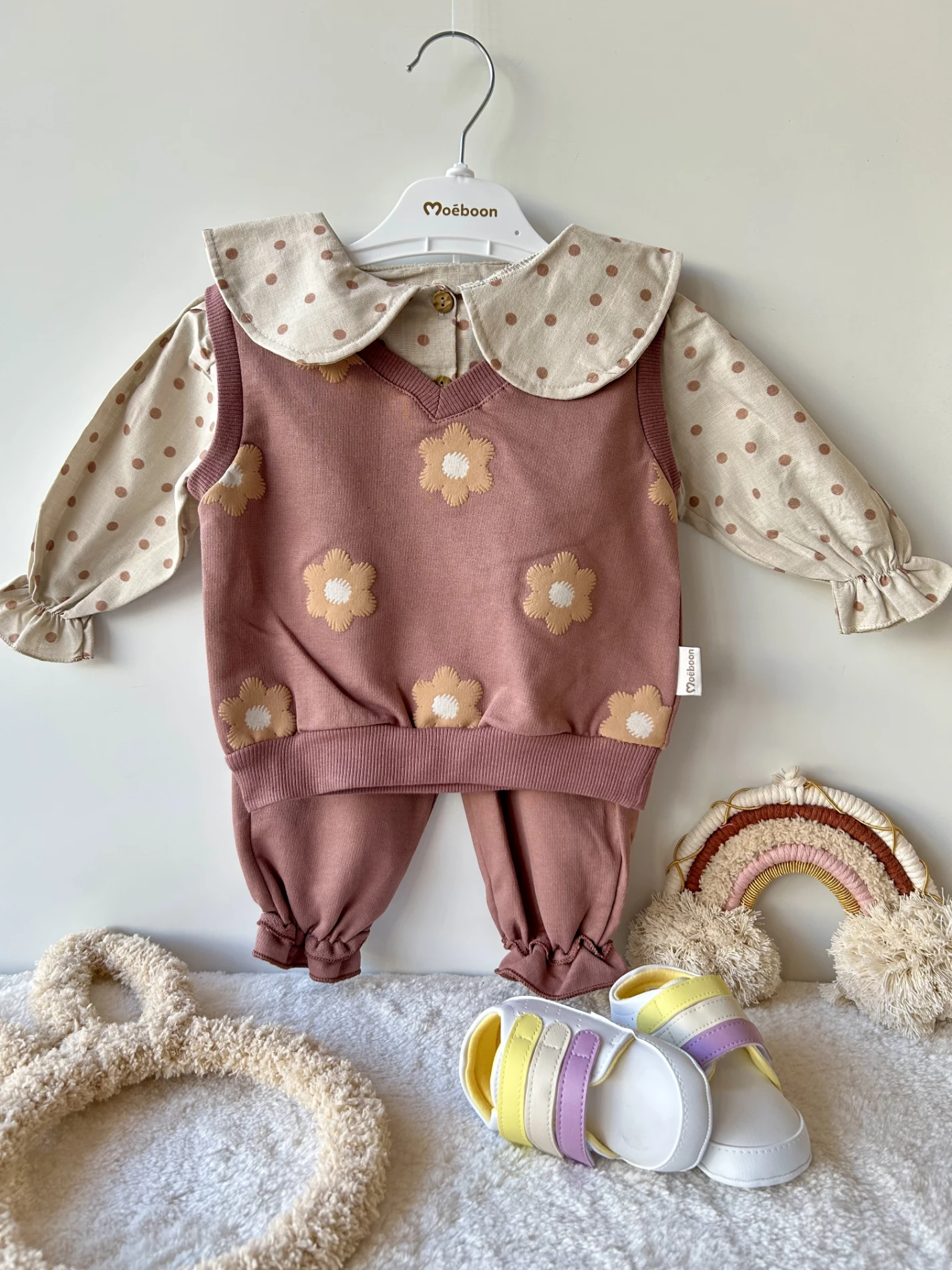 Bebek takım bebe yaka çiçek baskılı müslin gömlek 6-18 ay gül kurusu