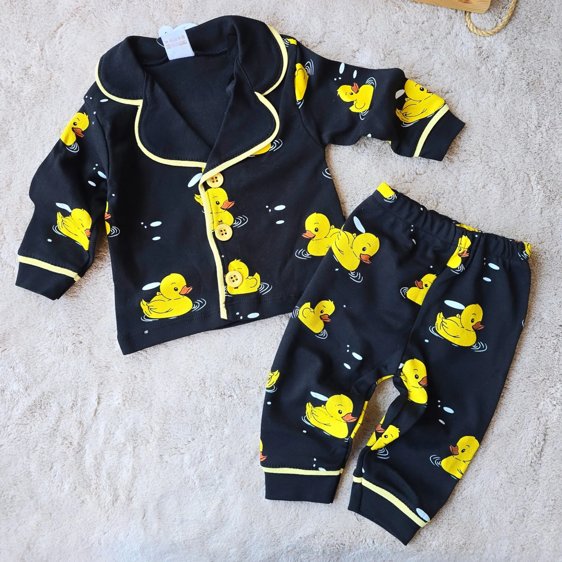 Bebek takım pijama ördek baskılı 6-24 ay siyah