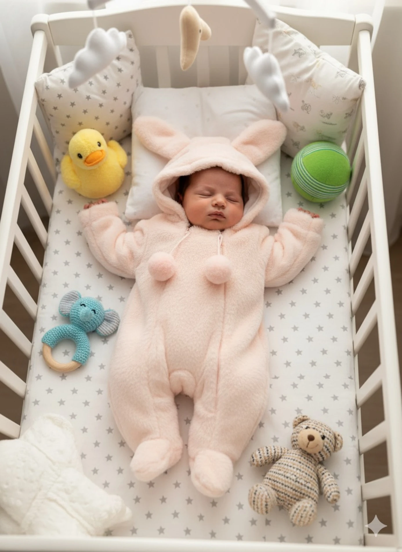 Bebek Tulum Peluş Welsoft Kapşonlu Ponpon Detaylı Fermuarlı