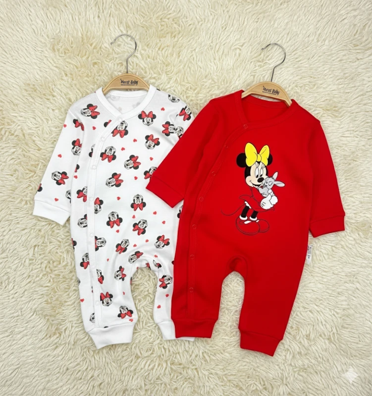 Bebek Tulum Minnie Mouse Baskılı 2'Li %100 Pamuk