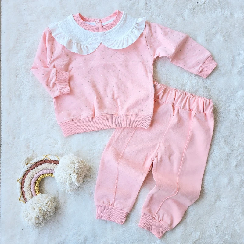Bebek Takım taşlı bebe yaka pembe 6-24 ay