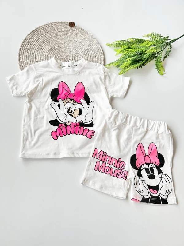 Bebek Takım minnie mouse baskılı şortlu beyaz