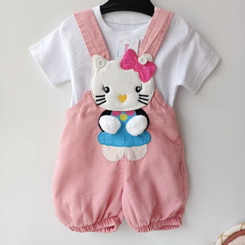 Bebek Salopet  3D sevimlik Kedicik 6-9-12-18 ay Pembe