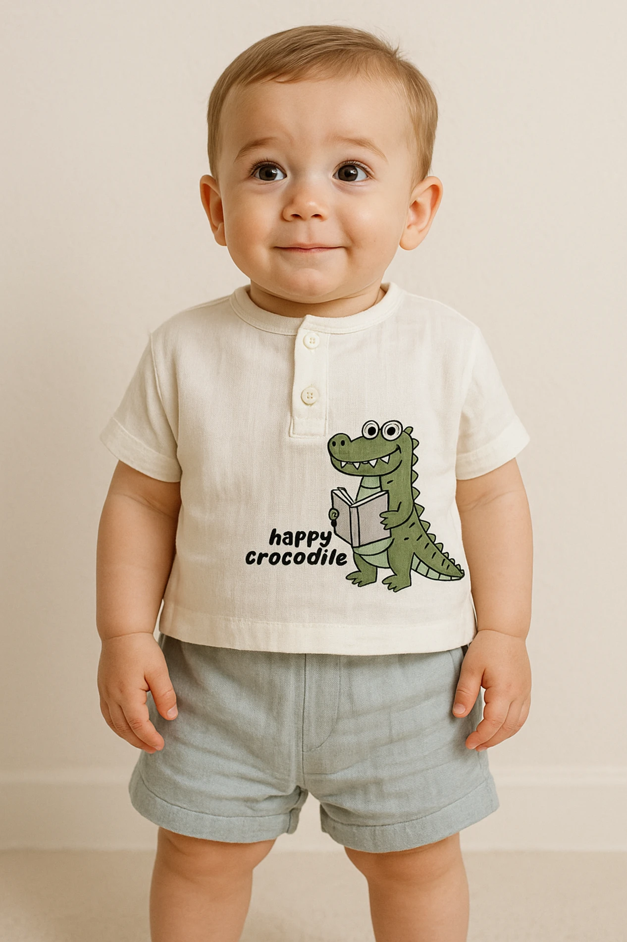 Bebek Takım Dinazor Baskılı Happy Crocodile Detaylı 6-24 Ay 