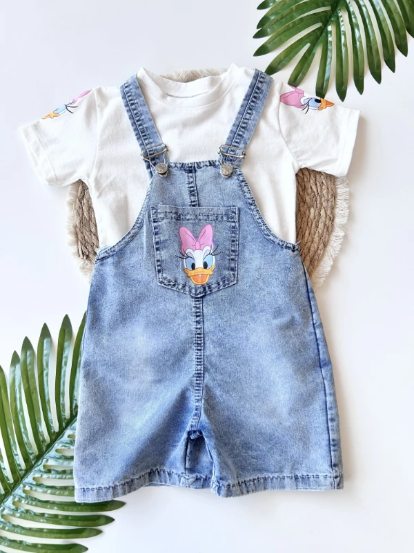 Çocuk Salopet Kot Daisy Duck Baskılı 2-6 Yaş Mavi