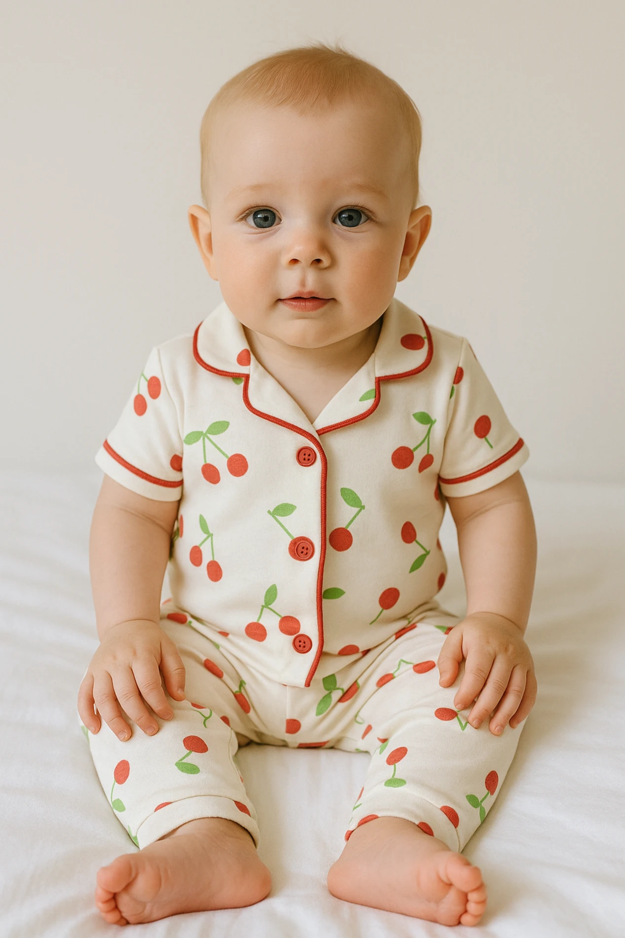 Bebek Takım Kiraz Baskılı Pijama 6-24 Ay 