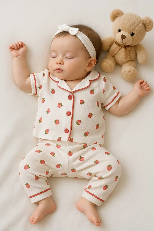 Bebek Takım Çilek Baskılı Pijama 6-24 Ay 