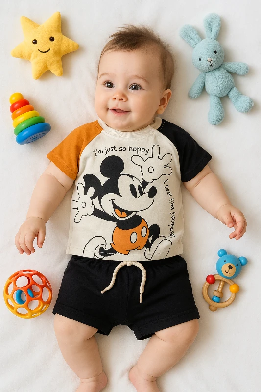 Bebek takım çılgın mickey baskılı şortlu 6-24 ay
