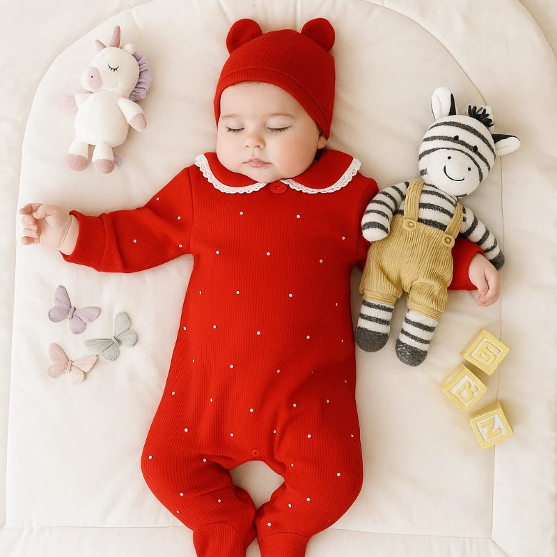 Bebek Tulum Dantel Yaka Detaylı Minik Puantiyeli Patikli