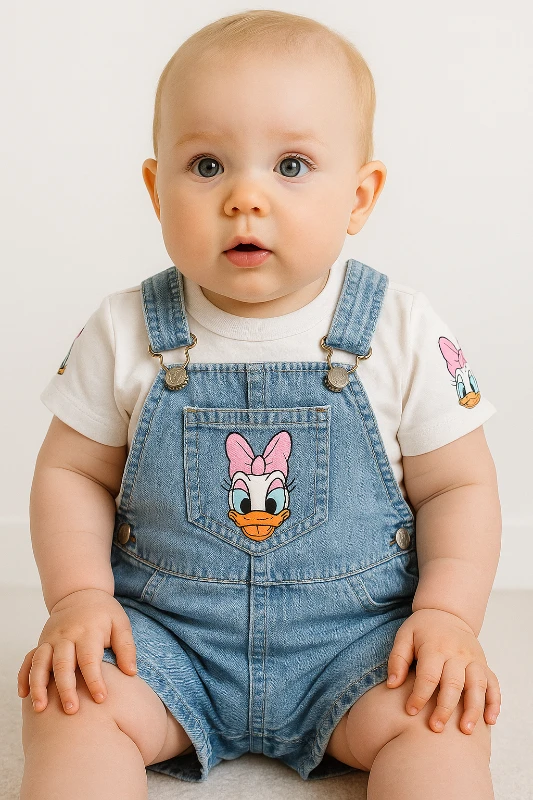 Çocuk Salopet Kot Daisy Duck Baskılı 2-6 Yaş Mavi