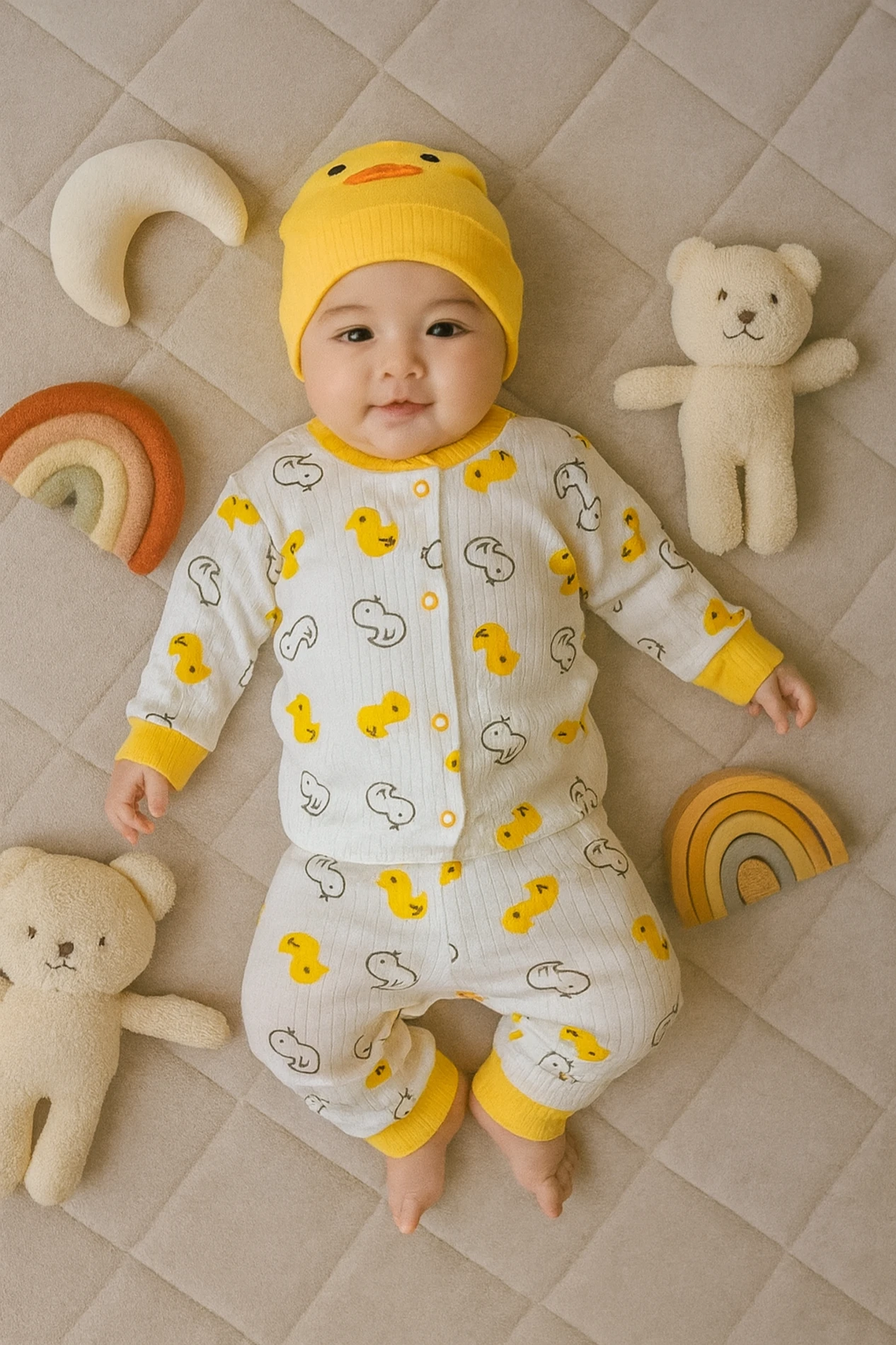 Bebek Takım Civciv Baskılı Pijama Çıtçıtlı 