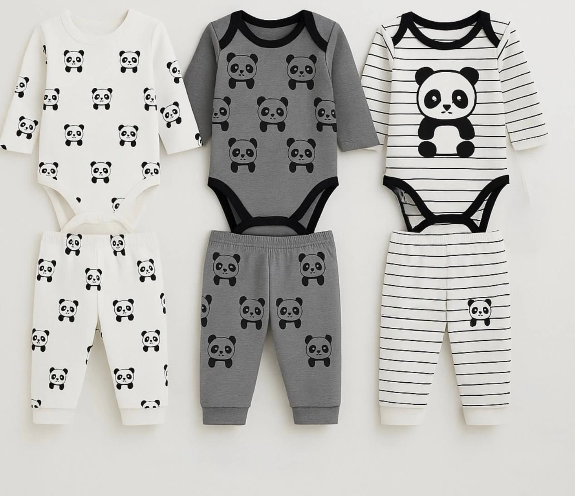 Bebek Takım Panda Baskılı 6 Parça Zıbınlı