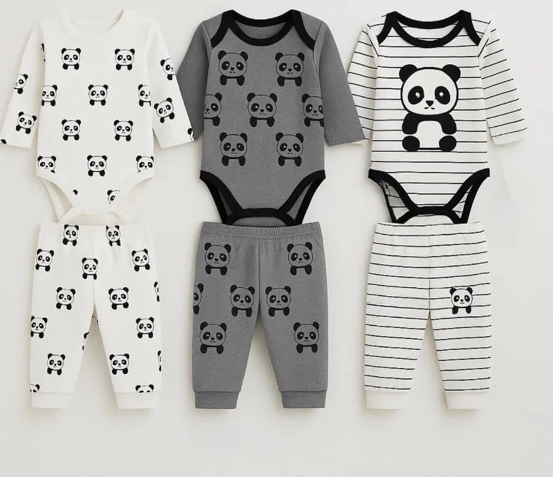 Bebek Takım Panda Baskılı 6 Parça Zıbınlı