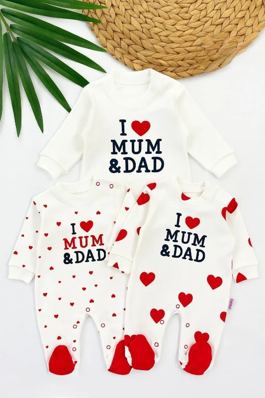 Bebek Tulum I Mum Dad Baskılı Kalpli Patikli