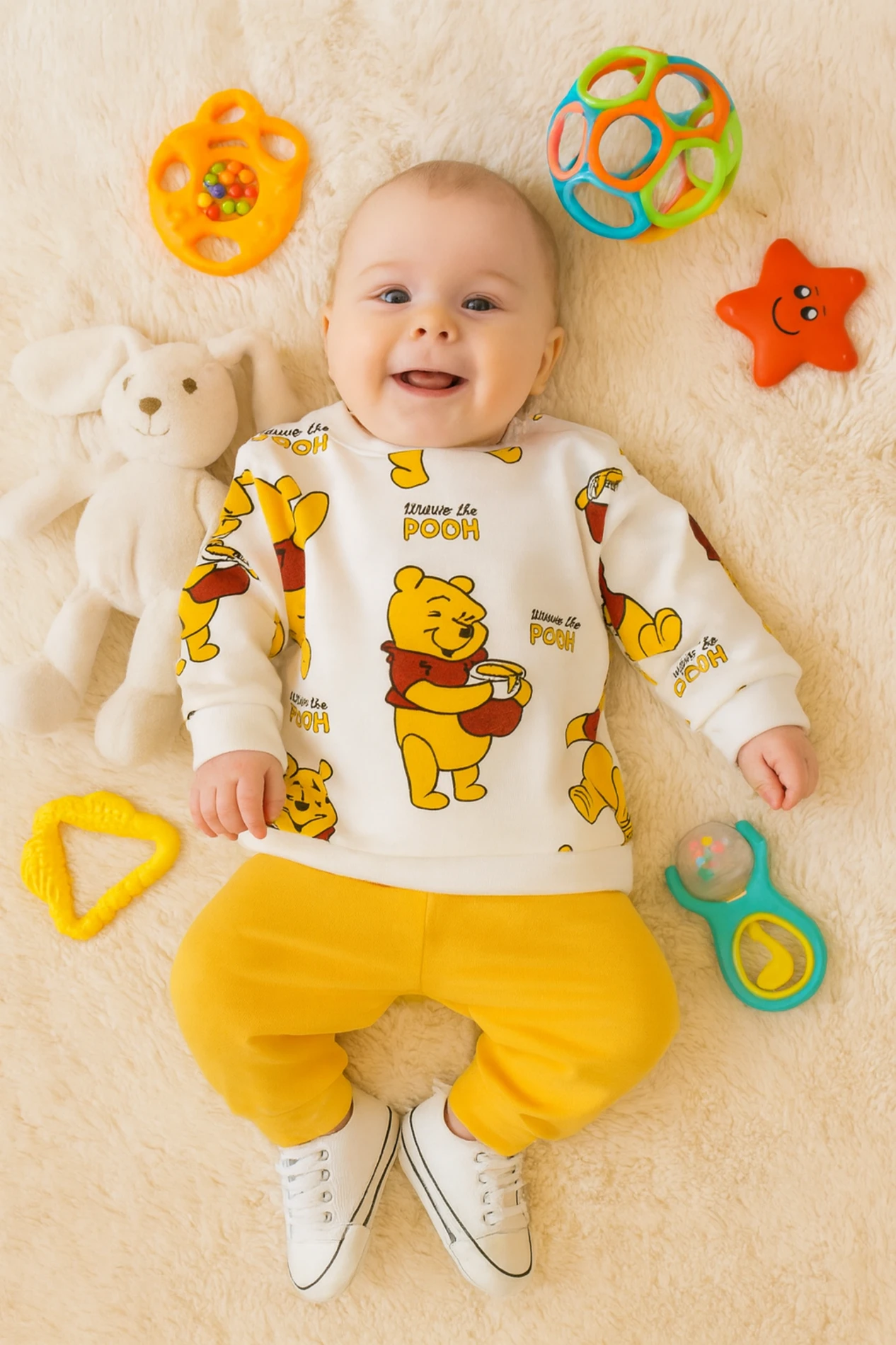 Bebek Takım Pooh Bal Ayısı Baskılı 6-18 Ay