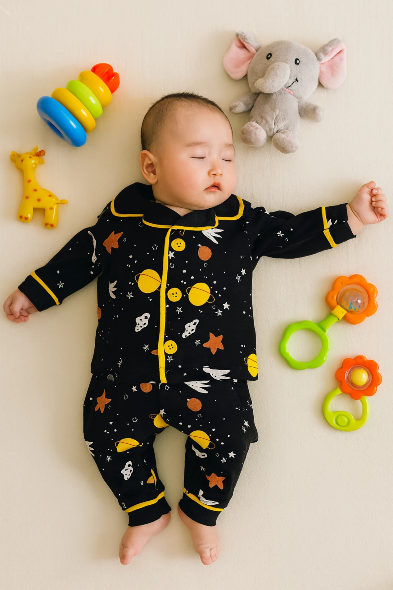 Bebek Pijama Takım Galaksi Baskılı Düğmeli 
