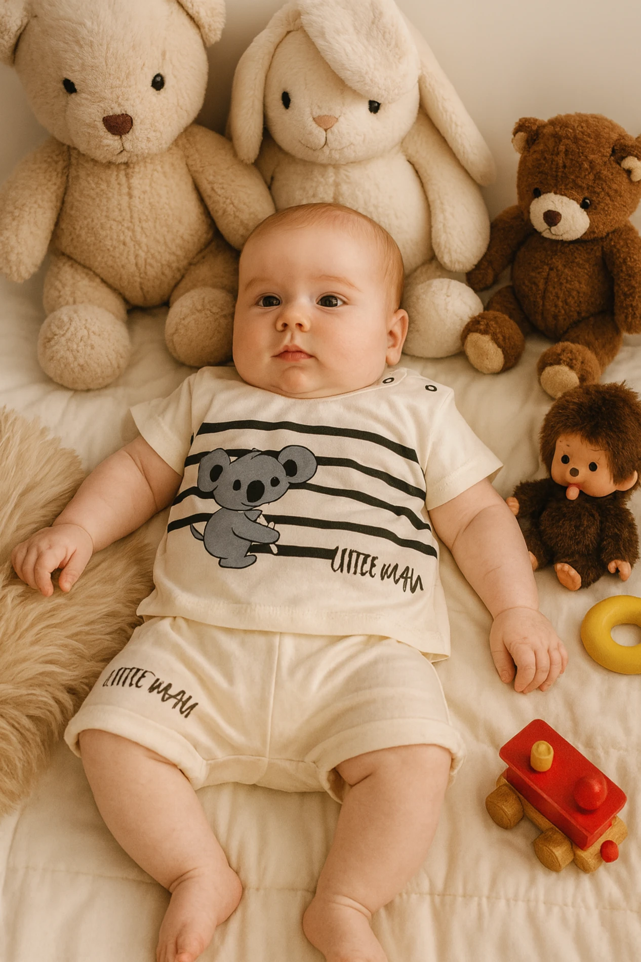 Bebek Takım Koala Baskılı Çizgi Detaylı
