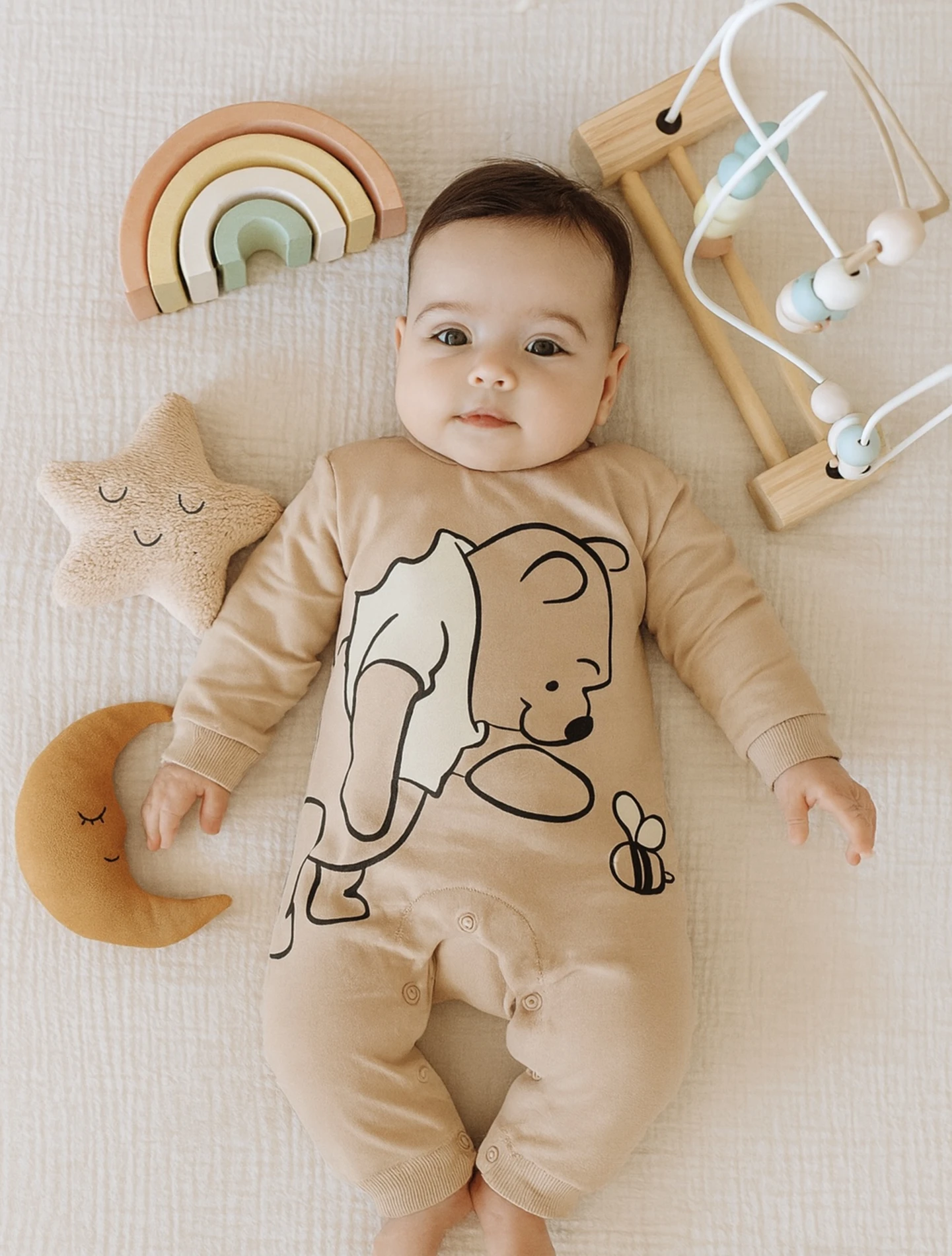 Bebek Tulum Pooh Arı Baskılı Alttan Çıtçıtlı