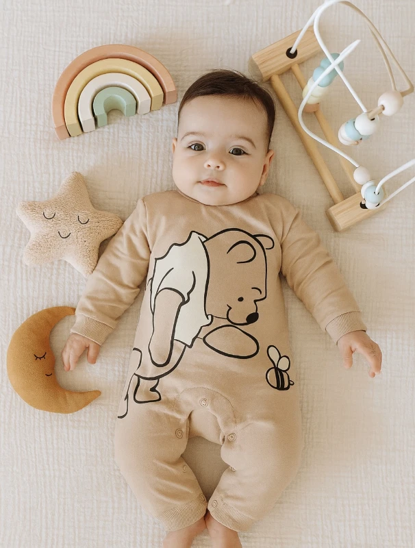 Bebek Tulum Pooh Arı Baskılı Alttan Çıtçıtlı