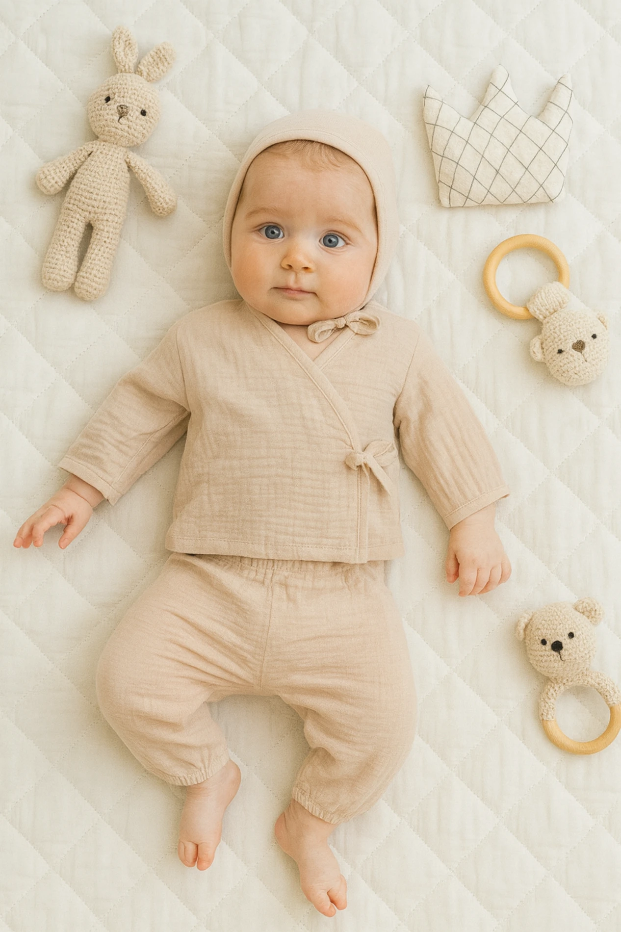 Bebek Müslin Kumaş Kruvaze Model Hastane Çıkışı 3'Lü Set